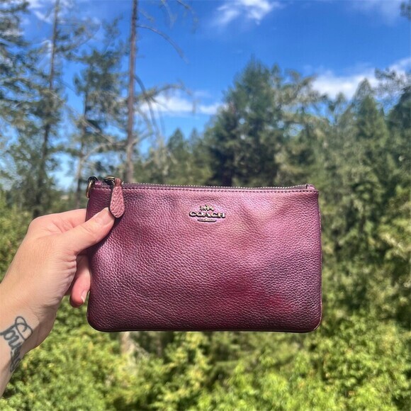 Coach Handbags - COACH Deep Berry/Purple Pebble Leather Clutch Wallet Gold Hardware AUTHENTIC